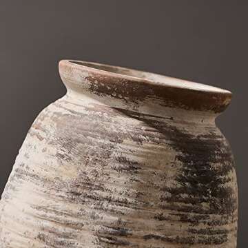 SIDUCAL Ceramic Rustic Vase, Whitewashed Terra Cotta Vase, Distressed Farmhouse Décor, Pottery Decorative Flower Vase for Home Decor, Table, Living Room Decor, Shelf Decor, Mantel, 7.3 Inch, Terra