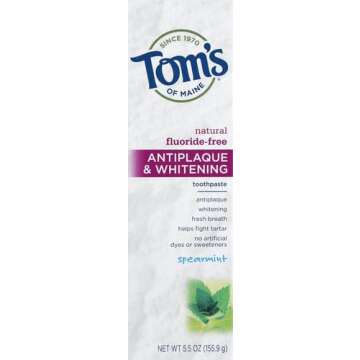 Tom's of Maine Fluoride-Free Antiplaque & Whitening Natural Toothpaste, Spearmint, 5.5 oz