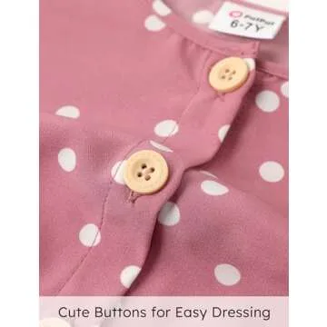 PATPAT Girl Summer Dress Button Ruffle Sleeveless Bowknot Belt Girls Casual Dress Pink Polka 9-10 Years