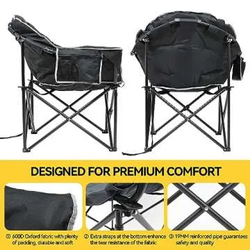 NAIZEA Heated Camping Chair, Oversized Heated Chairs with 3 Heat Levels, Portable Heated Folding Chairs, Heated Lawn Chair, Patio Lounge Chairs for Sports Outdoor Travel, Battery NOT Included