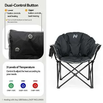 NAIZEA Heated Camping Chair, Oversized Heated Chairs with 3 Heat Levels, Portable Heated Folding Chairs, Heated Lawn Chair, Patio Lounge Chairs for Sports Outdoor Travel, Battery NOT Included