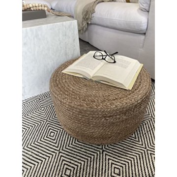 S & L Homes Pouf Ottoman - Stylish Natural Jute Footrest