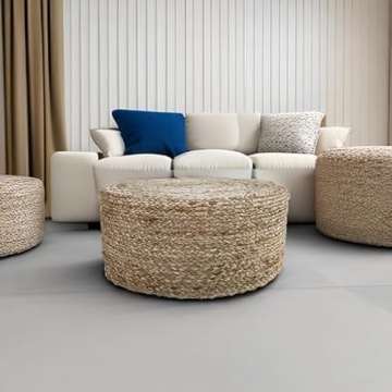 S & L Homes Pouf Ottoman - Stylish Natural Jute Footrest