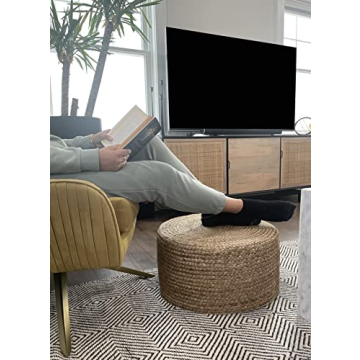 S & L Homes Pouf Ottoman - Stylish Natural Jute Footrest