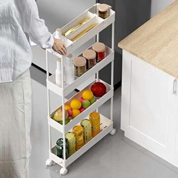 SPACELEAD Slim Storage Cart 4 Tier,Bathroom Organizer Rolling Utility, Mobile Shelving Unit Slide Ou...