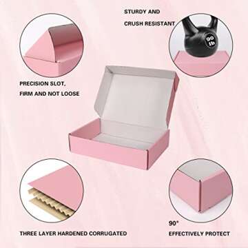 DERZIFUN Pink Shipping Boxes for Small Business Packaging