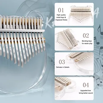 YUNDIE Clear Acrylic 17 Keys Kalimba Thumb Piano Beginners