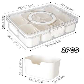 Divided Serving Tray with Lid and Handle - Divided Snack Tray for Portable Snack Platters - Clear Or...