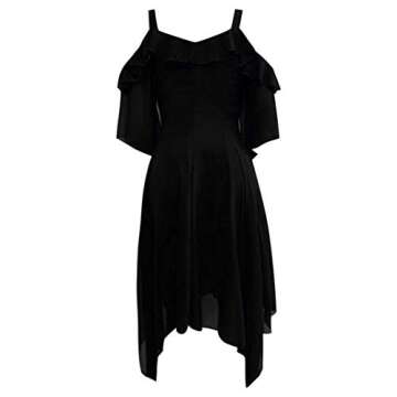 Womens Gothic Dresses Plus Size Vintage Lace V Neck Halloween Costumes Long Sleeve Cold Shoulder Witch Cosplay Dress Black