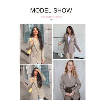 BLENCOT Fall Women Office Casual Suit Jackets Long Sleeve Lapel Open Front Blazer Small Plaid Khaki