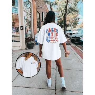 Oversized Party in The USA Shirt: Women 4th of July Independence Day Shirts USA Patriotic Graphic Sh...