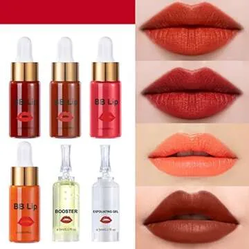 Reddhoon BB Lips Serum Kit, Semi Permanent Make-up Treatment, Lip Gloss BB Lip Serum for Lip Pigment, Including 4 Colors Liquid Lip Pigments, Exfoliating Gel and Booster