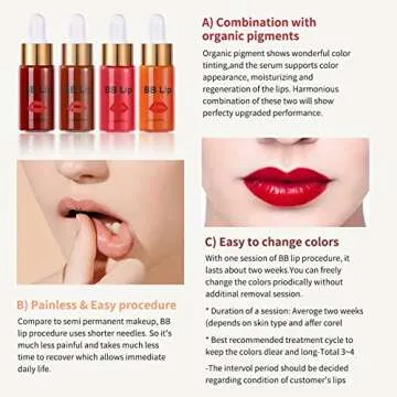 Reddhoon BB Lips Serum Kit, Semi Permanent Make-up Treatment, Lip Gloss BB Lip Serum for Lip Pigment, Including 4 Colors Liquid Lip Pigments, Exfoliating Gel and Booster