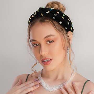 YISSION 1PC Crystal Knotted Headband for Women Non Slip Rhinestone Headband Black Head Band Fashion ...