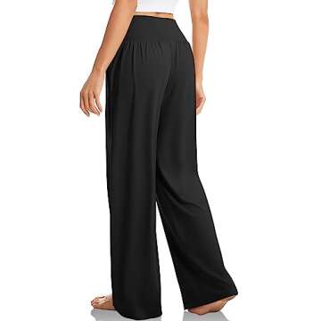 TARSE Womens Yoga Pants Wide Leg Comfy Loose Lounge Pajama Flowy Pants Pockets Casual Sweatpants(Bla...