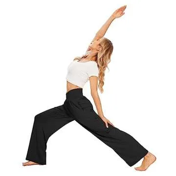 TARSE Womens Yoga Pants Wide Leg Comfy Loose Lounge Pajama Flowy Pants Pockets Casual Sweatpants(Black,L)