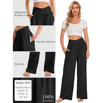 TARSE Womens Yoga Pants Wide Leg Comfy Loose Lounge Pajama Flowy Pants Pockets Casual Sweatpants(Black,L)