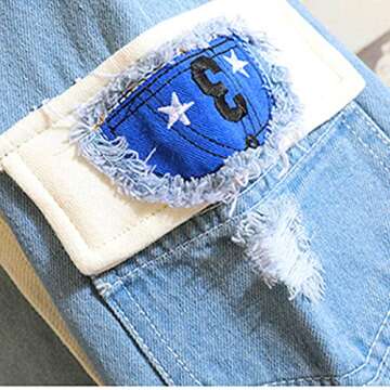 Unisex Long Sleeve Hooded Denim Jacket Ripped Casual Trucker Denim Jacket Top Halloween Costume (blue, M)