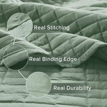 Comfort Spaces Kienna Quilt Set-Luxury Double Sided Stitching Design Summer Blanket, Lightweight, Soft, All Season Bedding Layer, Matching Sham, Seafoam, Coverlet Twin/Twin XL(66"x90") 2 Piece