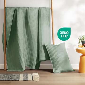 Comfort Spaces Kienna Quilt Set-Luxury Double Sided Stitching Design Summer Blanket, Lightweight, Soft, All Season Bedding Layer, Matching Sham, Seafoam, Coverlet Twin/Twin XL(66"x90") 2 Piece