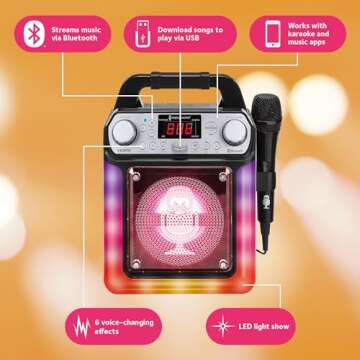 Singing Machine Portable Karaoke Machine with Wired Mic, Bluetooth, LED Lights - For Adults & Kids