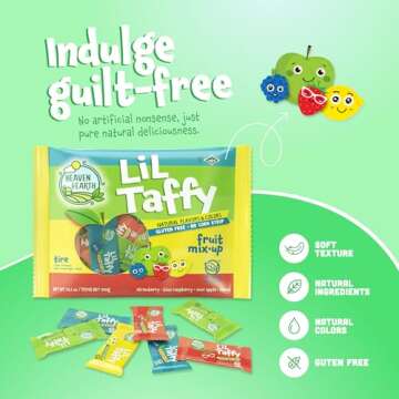 Heaven & Earth Lil Taffy Fruit Mix (Approx. 40 Count) | Dye Free Candy | Natural Colors & Flavors | No High Fructose Corn Syrup | Gluten Free |Dye Free | Nothing Artificial | Goody Bag and Pinata Fillers | Kosher