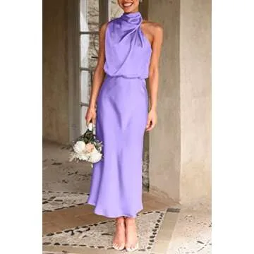 PRETTYGARDEN Women's 2024 Summer Satin Dress Elegant Sleeveless Mock Neck Cocktail Party Maxi Dresse...