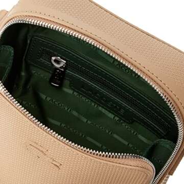 Lacoste Men's Leather Vertical Camera Crossover Crossbody Bag, Peanut, One Size