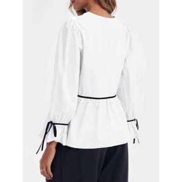 Tankaneo Womens Tie Front Tops Long Ruffle Sleeve Blouse Peplum Babydoll Coquette Contrast Bow Shirt...