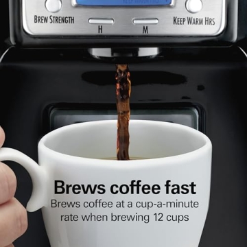 Hamilton Beach One Press Programmable Dispensing Drip Coffee Maker with 12 Cup Internal Brew Pot, Water Reservoir, Black with Chrome (48464)