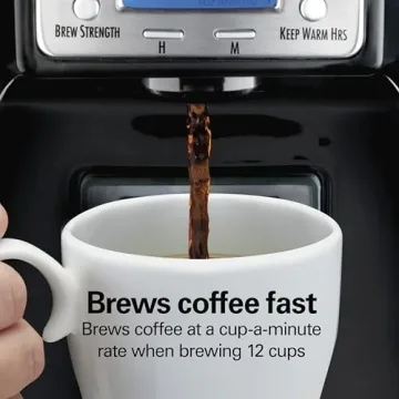 Hamilton Beach One Press Programmable Dispensing Drip Coffee Maker with 12 Cup Internal Brew Pot, Water Reservoir, Black with Chrome (48464)