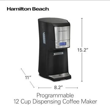 Hamilton Beach One Press Programmable Dispensing Drip Coffee Maker with 12 Cup Internal Brew Pot, Water Reservoir, Black with Chrome (48464)