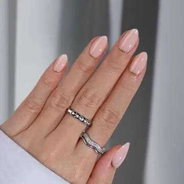 BTArtbox Press On Nails Almond - Short Nails Press Ons with Gold Foil Design, Glue On Nails for Women Gift, Supremely Fit Glossy Stick On Nails in 16 Sizes - 30 Nail Kit, Gold End