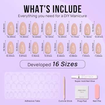BTArtbox Press On Nails Almond - Short Nails Press Ons with Gold Foil Design, Glue On Nails for Women Gift, Supremely Fit Glossy Stick On Nails in 16 Sizes - 30 Nail Kit, Gold End