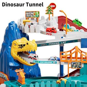 TEMI Dinosaur Race Track Playset for Kids - Fun & Educational