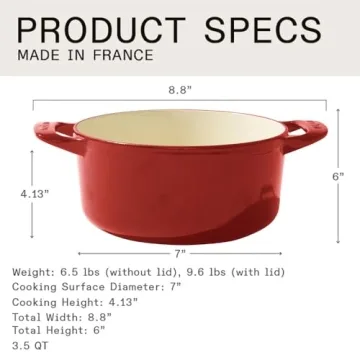 Made In Dutch Oven 3.5 Quart Red Cast Iron Cookware
