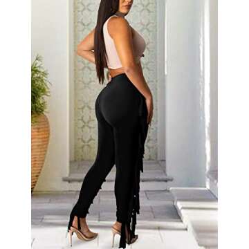 Stylish EQQZD Womens Fringe Pants for Yoga & Casual Wear