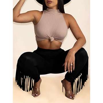 Stylish EQQZD Womens Fringe Pants for Yoga & Casual Wear