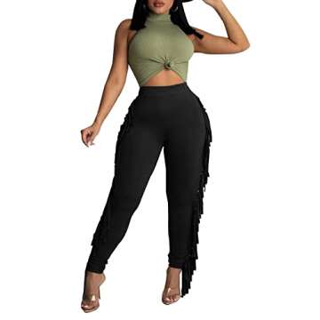 Stylish EQQZD Womens Fringe Pants for Yoga & Casual Wear