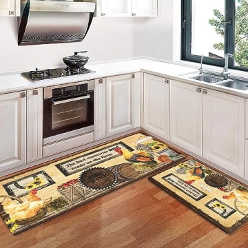 KIMODE Rooster Kitchen Mats 2PCS,Cushioned Anti Fatigue Farmhouse Style Kitchen Rugs and Mats,Non Sk...