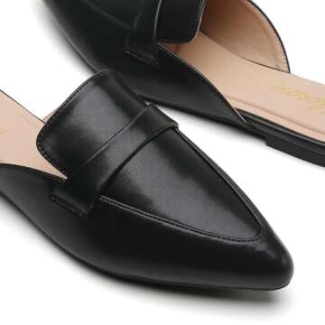 Tilocow Slip On Mules for Women Open Back Closed Pointed Toe Flats Womens Business Work Shoes Flavor Slides Pu Black