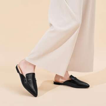 Tilocow Slip On Mules for Women Open Back Closed Pointed Toe Flats Womens Business Work Shoes Flavor Slides Pu Black