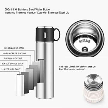 Ballyware 20oz Stainless Steel Vacuum Insulated Flask with Cup - Leak Proof, Durable for Hot Drinks