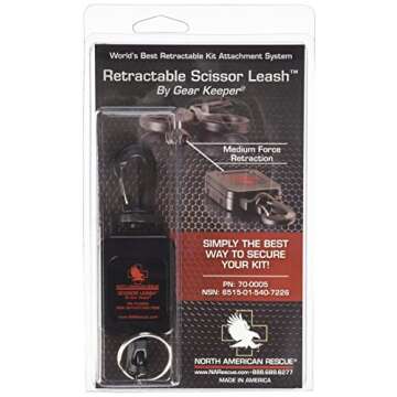 North American Rescue Retractable Scissor Leash with Clip (Black) NAR Lightweight Lanyard Leash for ...
