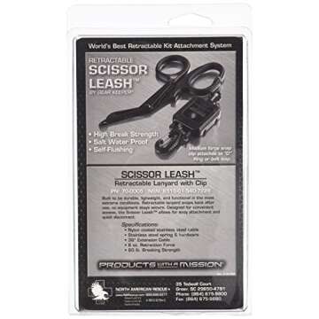 North American Rescue Retractable Scissor Leash with Clip (Black) NAR Lightweight Lanyard Leash for Medical Trauma Shears (70-0005)