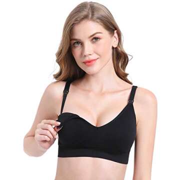 Suekaphin Nursing Bra 5pack Wireless Deep V Neck Maternity Nursing Bra Bralette Sleeping Breastfeeding with Extenders,Medium,Black/Nude/Pink/Gray/PurpleBean