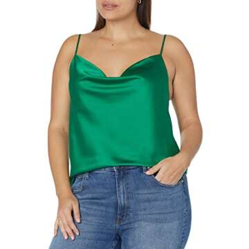 The Drop Women's Christy Cowl Neck Cami Silky Stretch Top, Emerald Green , XXL, Plus Size