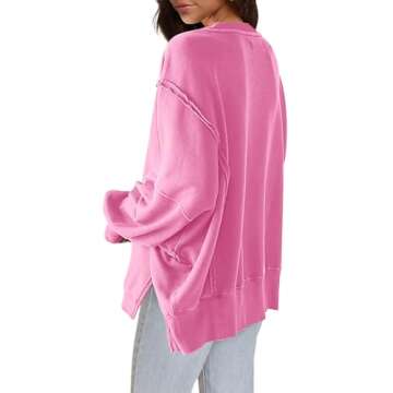 Nirovien Oversized Sweatshirt for Women Loose Fit Crew Neck Long Sleeve Shirts Casual Slouchy Pullover Top(Pink Purple,S)
