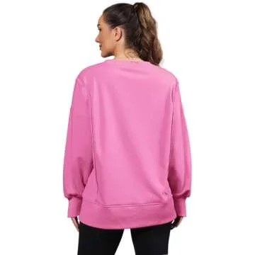 Nirovien Oversized Sweatshirt for Women Loose Fit Crew Neck Long Sleeve Shirts Casual Slouchy Pullover Top(Pink Purple,S)