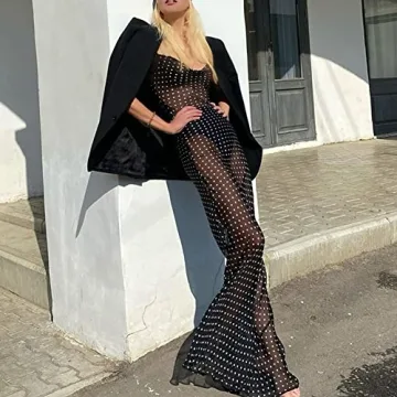 Elegant Women’s Polka Dot Chiffon Maxi Dress for Parties